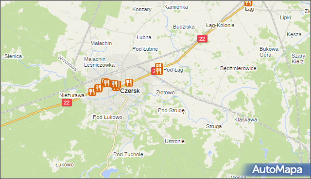 mapa Złotowo gmina Czersk, Złotowo gmina Czersk na mapie Targeo