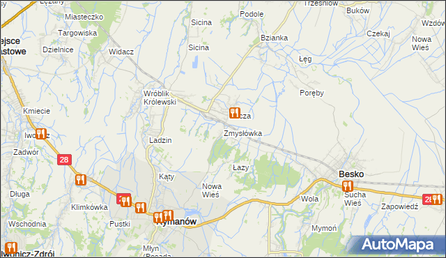 mapa Zmysłówka gmina Rymanów, Zmysłówka gmina Rymanów na mapie Targeo