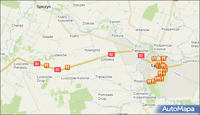 mapa Zofiówka gmina Łęczna, Zofiówka gmina Łęczna na mapie Targeo