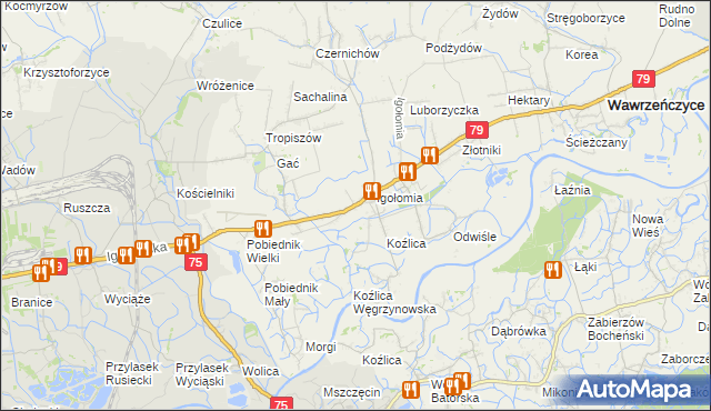 mapa Zofipole gmina Igołomia-Wawrzeńczyce, Zofipole gmina Igołomia-Wawrzeńczyce na mapie Targeo