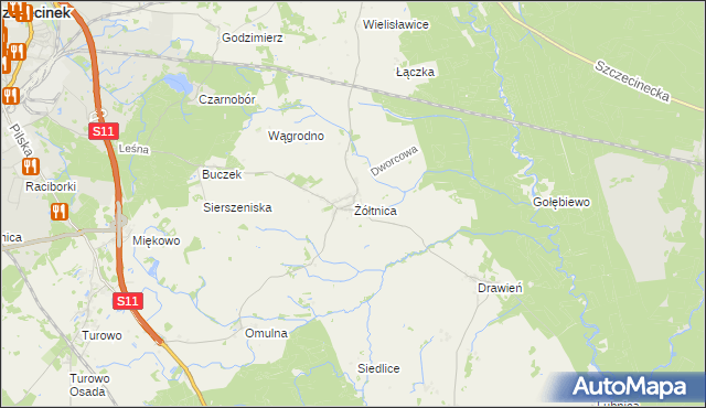 mapa Żółtnica, Żółtnica na mapie Targeo