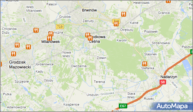 mapa Żółwin gmina Brwinów, Żółwin gmina Brwinów na mapie Targeo