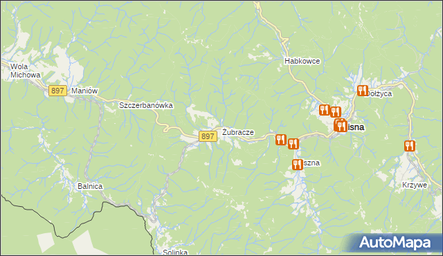 mapa Żubracze, Żubracze na mapie Targeo