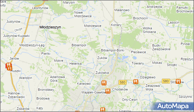 mapa Żuków gmina Sochaczew, Żuków gmina Sochaczew na mapie Targeo