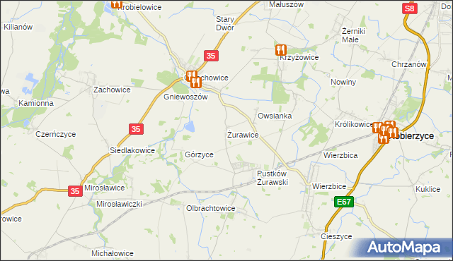 mapa Żurawice gmina Kobierzyce, Żurawice gmina Kobierzyce na mapie Targeo