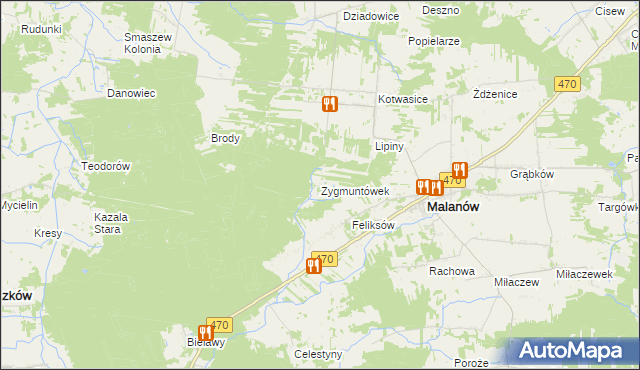 mapa Zygmuntówek gmina Malanów, Zygmuntówek gmina Malanów na mapie Targeo