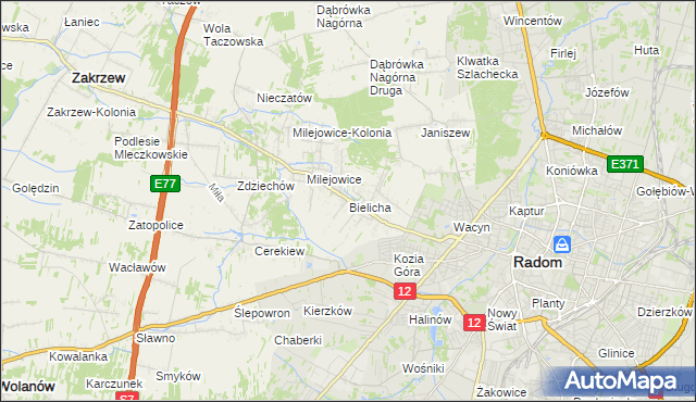 mapa Bielicha, Bielicha na mapie Targeo