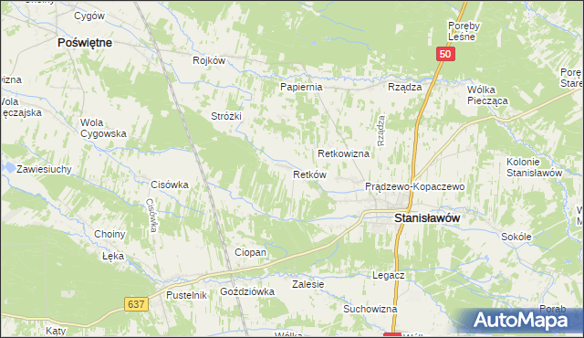 mapa Retków gmina Stanisławów, Retków gmina Stanisławów na mapie Targeo