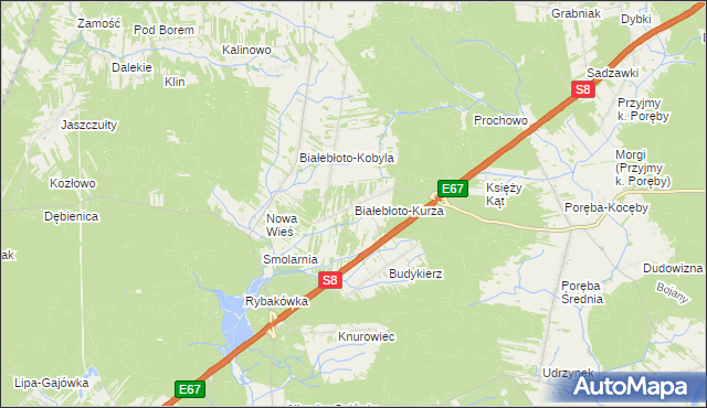 mapa Białebłoto-Kurza, Białebłoto-Kurza na mapie Targeo