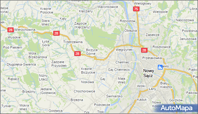 mapa Biczyce Dolne, Biczyce Dolne na mapie Targeo