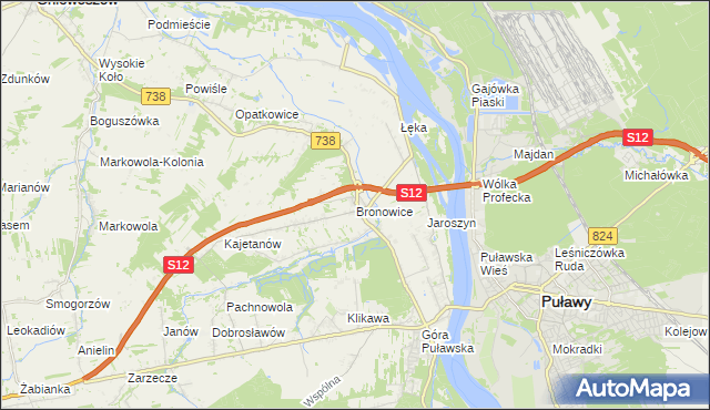 mapa Bronowice gmina Puławy, Bronowice gmina Puławy na mapie Targeo