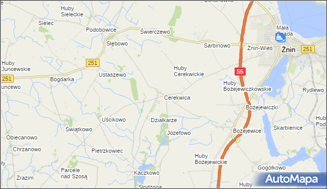 mapa Cerekwica gmina Żnin, Cerekwica gmina Żnin na mapie Targeo