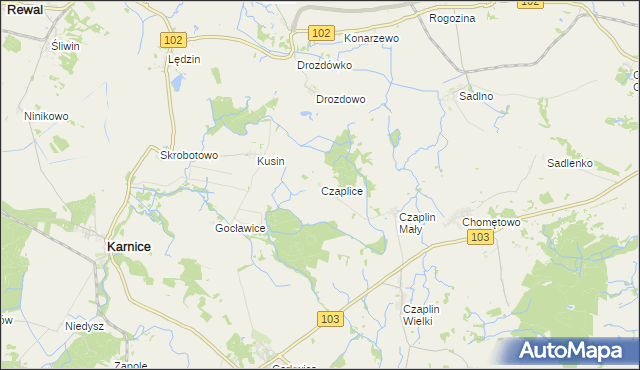 mapa Czaplice gmina Karnice, Czaplice gmina Karnice na mapie Targeo