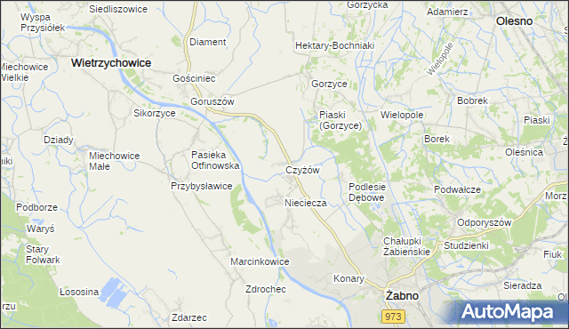 mapa Czyżów gmina Żabno, Czyżów gmina Żabno na mapie Targeo