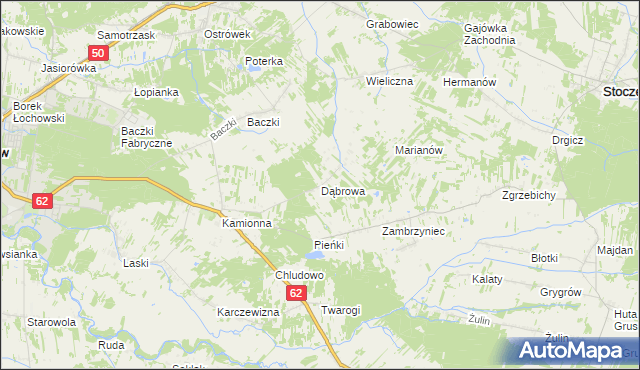 mapa Dąbrowa gmina Łochów, Dąbrowa gmina Łochów na mapie Targeo