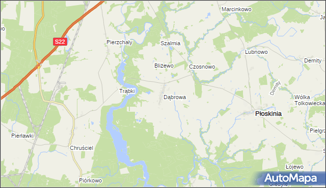 mapa Dąbrowa gmina Płoskinia, Dąbrowa gmina Płoskinia na mapie Targeo