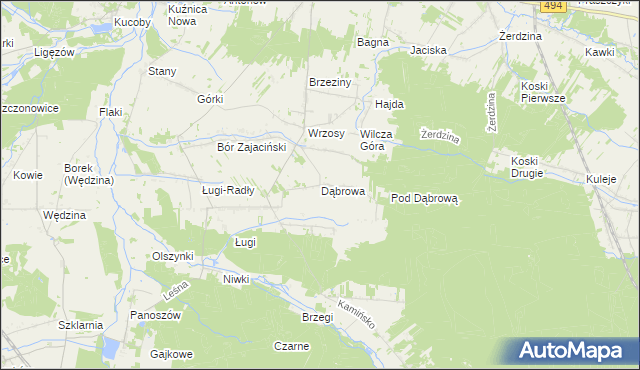 mapa Dąbrowa gmina Przystajń, Dąbrowa gmina Przystajń na mapie Targeo