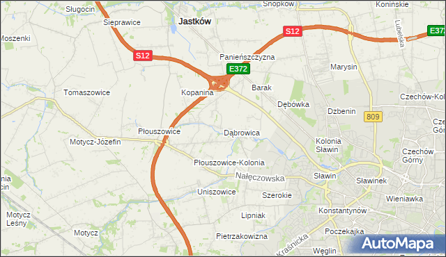 mapa Dąbrowica gmina Jastków, Dąbrowica gmina Jastków na mapie Targeo