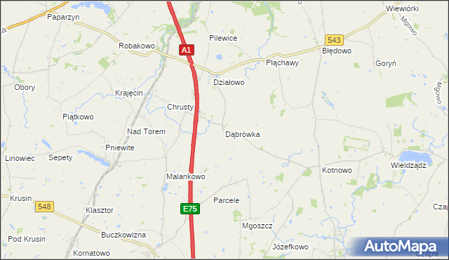 mapa Dąbrówka gmina Płużnica, Dąbrówka gmina Płużnica na mapie Targeo