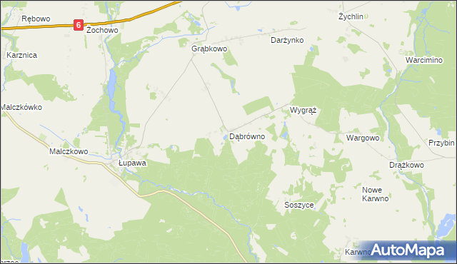 mapa Dąbrówno gmina Potęgowo, Dąbrówno gmina Potęgowo na mapie Targeo