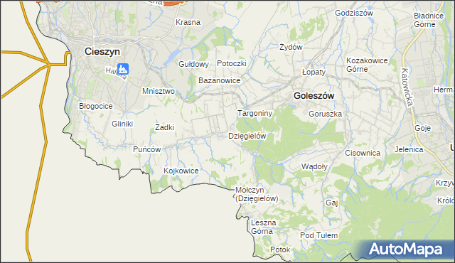 mapa Dzięgielów, Dzięgielów na mapie Targeo