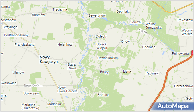 mapa Dzwonkowice, Dzwonkowice na mapie Targeo