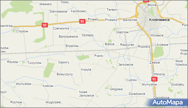 mapa Franki gmina Krośniewice, Franki gmina Krośniewice na mapie Targeo