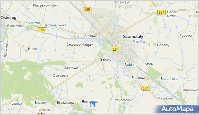 mapa Gałowo gmina Szamotuły, Gałowo gmina Szamotuły na mapie Targeo