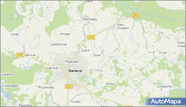 mapa Górki gmina Barwice, Górki gmina Barwice na mapie Targeo