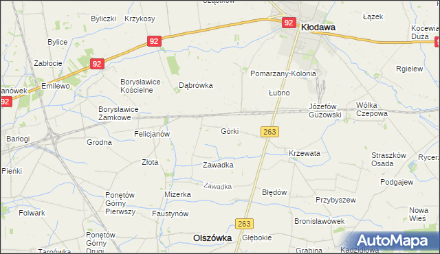 mapa Górki gmina Kłodawa, Górki gmina Kłodawa na mapie Targeo