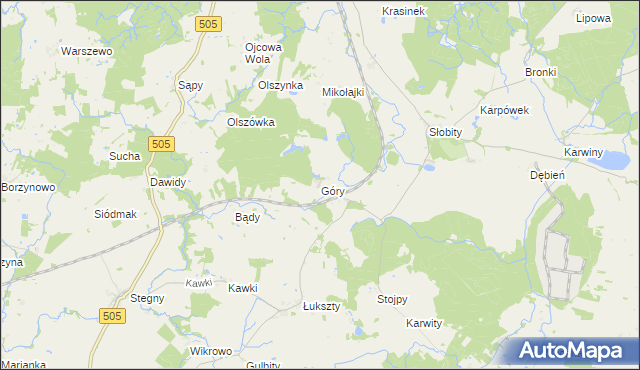 mapa Góry gmina Wilczęta, Góry gmina Wilczęta na mapie Targeo