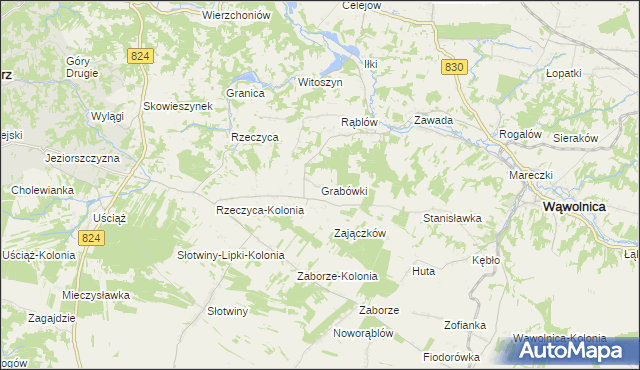 mapa Grabówki gmina Wąwolnica, Grabówki gmina Wąwolnica na mapie Targeo