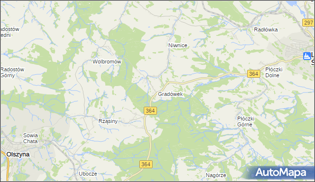 mapa Gradówek gmina Lwówek Śląski, Gradówek gmina Lwówek Śląski na mapie Targeo