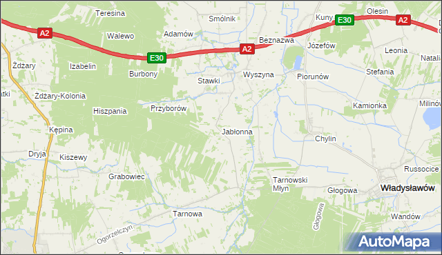 mapa Jabłonna gmina Władysławów, Jabłonna gmina Władysławów na mapie Targeo