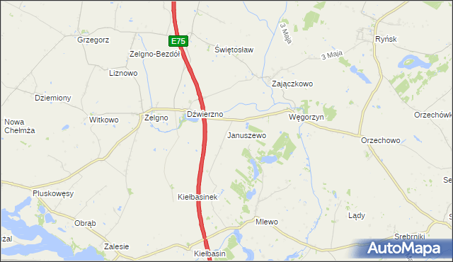 mapa Januszewo gmina Chełmża, Januszewo gmina Chełmża na mapie Targeo