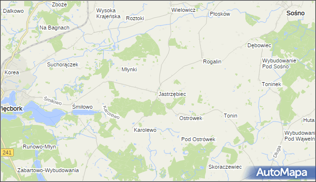 mapa Jastrzębiec gmina Więcbork, Jastrzębiec gmina Więcbork na mapie Targeo