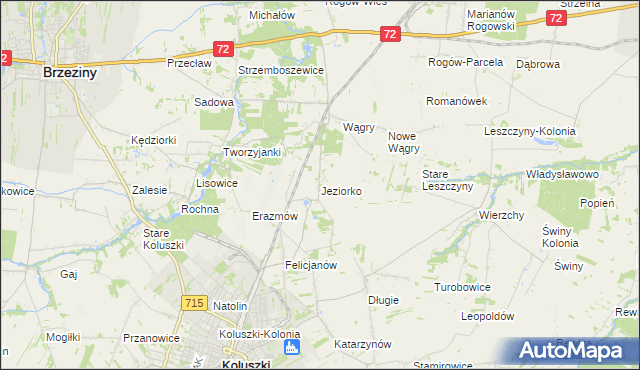 mapa Jeziorko gmina Koluszki, Jeziorko gmina Koluszki na mapie Targeo