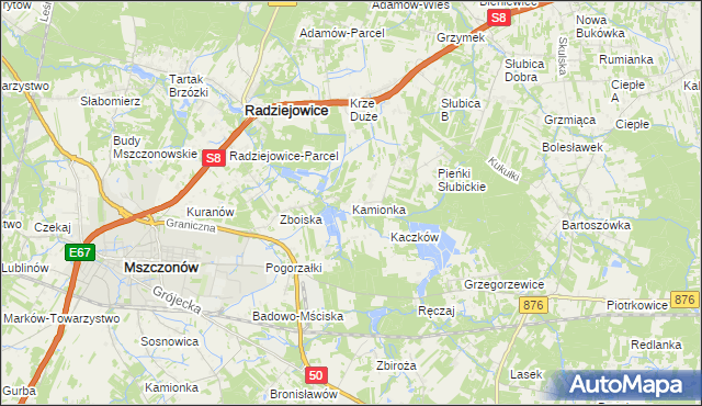mapa Kamionka gmina Radziejowice, Kamionka gmina Radziejowice na mapie Targeo