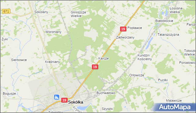 mapa Karcze gmina Sokółka, Karcze gmina Sokółka na mapie Targeo