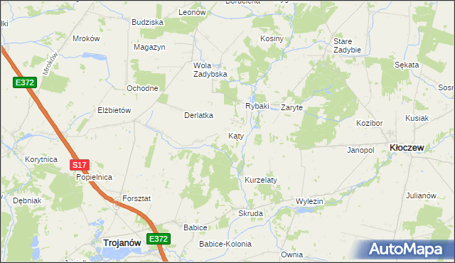 mapa Kąty gmina Kłoczew, Kąty gmina Kłoczew na mapie Targeo