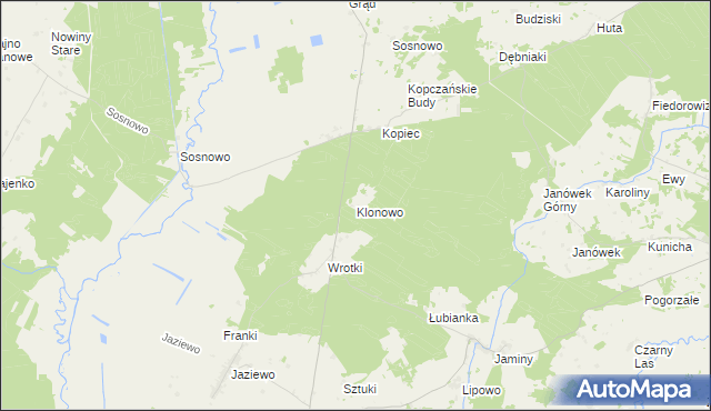 mapa Klonowo gmina Sztabin, Klonowo gmina Sztabin na mapie Targeo