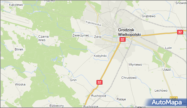 mapa Kobylniki gmina Grodzisk Wielkopolski, Kobylniki gmina Grodzisk Wielkopolski na mapie Targeo
