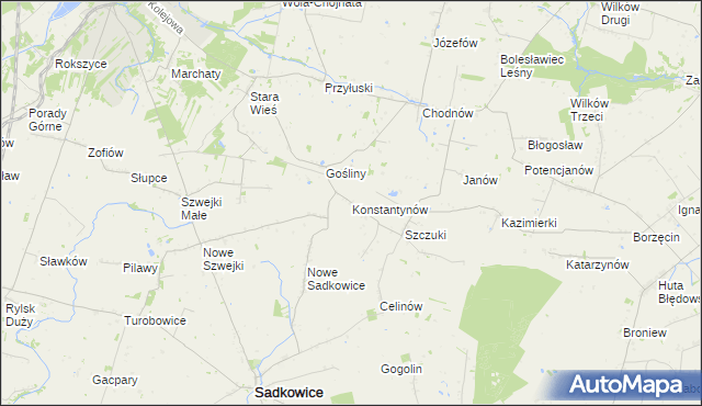 mapa Konstantynów gmina Biała Rawska, Konstantynów gmina Biała Rawska na mapie Targeo