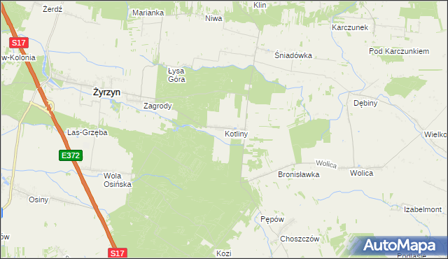 mapa Kotliny gmina Żyrzyn, Kotliny gmina Żyrzyn na mapie Targeo
