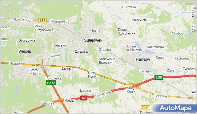 mapa Królewskie Brzeziny, Królewskie Brzeziny na mapie Targeo