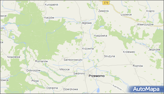 mapa Krzywina, Krzywina na mapie Targeo