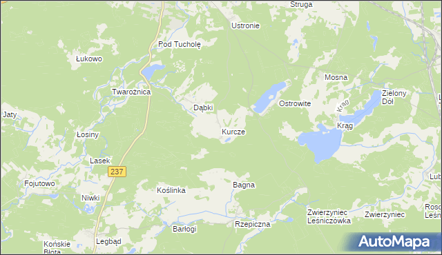 mapa Kurcze gmina Czersk, Kurcze gmina Czersk na mapie Targeo