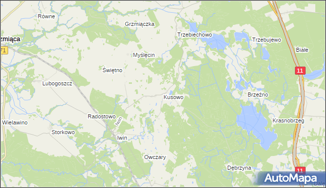 mapa Kusowo gmina Szczecinek, Kusowo gmina Szczecinek na mapie Targeo