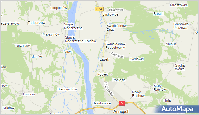 mapa Lasek gmina Annopol, Lasek gmina Annopol na mapie Targeo