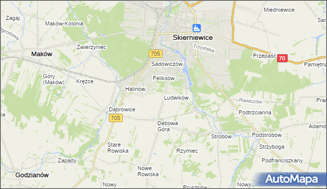 mapa Ludwików gmina Skierniewice, Ludwików gmina Skierniewice na mapie Targeo